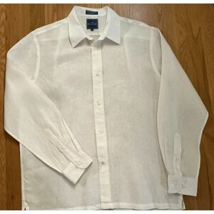 Faconnable White Linen Button Down Shirt Men's M 100% Linen Lightweight